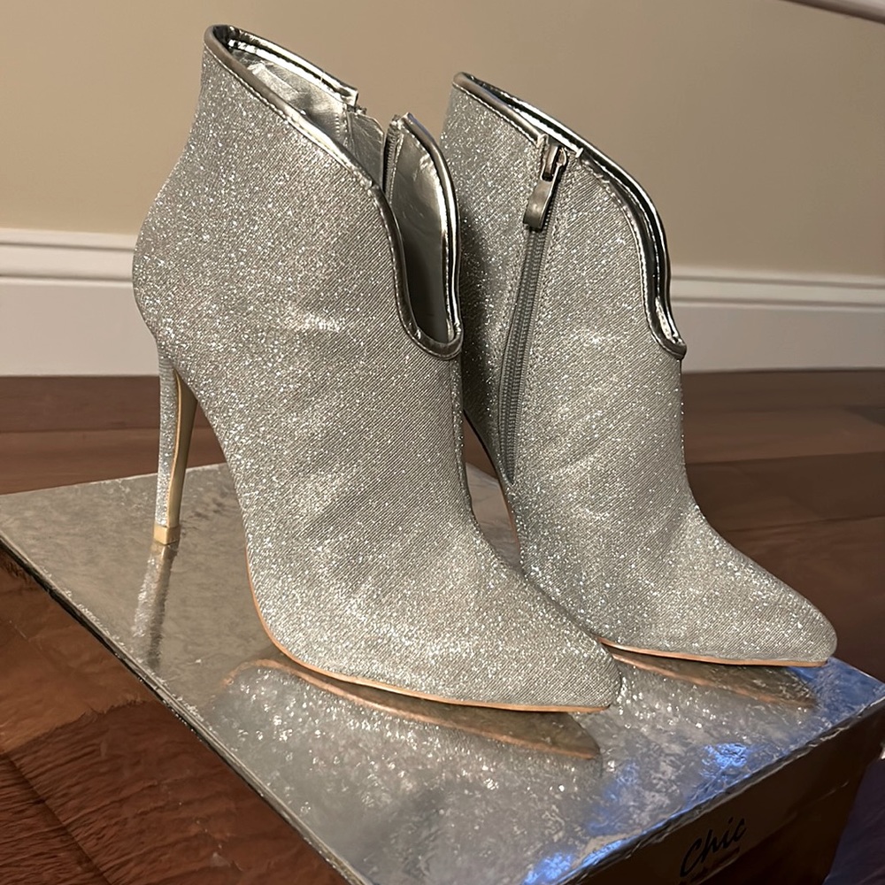 Dior Silver sparkle high heel booties women’s 38 / US 7